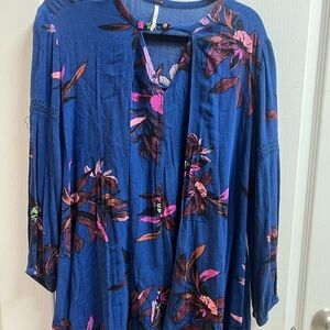 Free People Floral Blue Women's Top Oversized